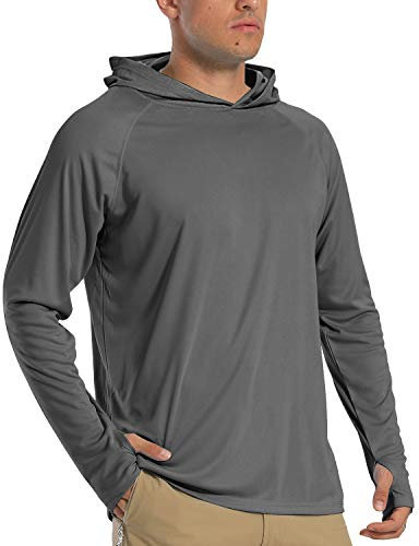 TACVASEN UV Hoodies Mens Summer Sun Protection Shirts with Hood Rashguard Long Sleeve Tops Cycling Hoodies Lightweight T-Shirts Grey