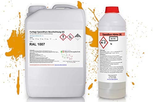 2k Epoxidharz Bodenbeschichtung Innen + Außen (10m²) Epoxy Garage KFZ Werkstatt Beton Estrich Bodenfarbe (RAL1007 Narzissengelb)