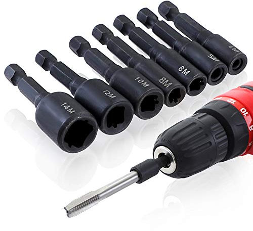 Tutoy 7 Stücke M4-M14 Gewindebohrer Buchse Adapter 1/4 Zoll Sechskantschaft Maschinengewindebohrer Vierkant Treiber Gewindebohrer Adapter Für Bohrmaschine