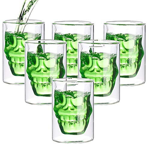 Cucina di Modena Doppelwandige Becher: 6er-Set doppelwandige Trinkgläser Totenkopf, je 0,4 Liter (Isolierende Gläser, Isolierende Teegläser)