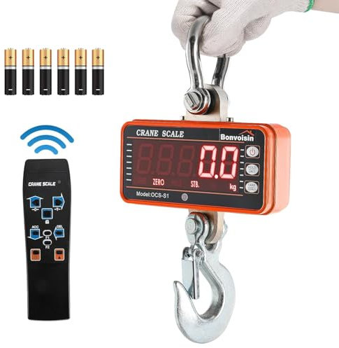 Bonvoisin Bilancia Digitale per Gru 1000KG Bilancia Industriale per Carichi Pesanti con Telecomando Bilancia Elettronica Portatile per Pesatura Display a LED a 5 Cifre Certificato CE Arancia