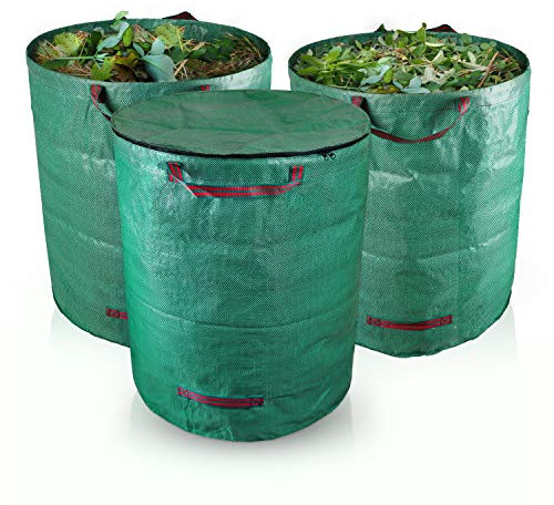 Bolson 3er Kombiset Gartensack 2x ohne & 1x mit Deckel verschließbar - 272L Gartenabfallsack mit extra verstärktem Boden - Selbststehender & faltbarer Laubsack mit 4 stabilen Griffen - Als Set