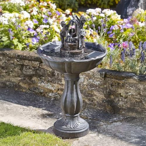 Garden Mile Solar Water Fountains, Beautiful Rustic Water Feature, Garden Solar Water Ornaments Bird Bath for Garden Patio Garden Centrepiece Waterfall Antique Ornament Solar Powered (Tipping Bucket)
