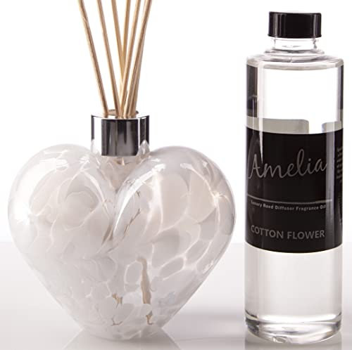 Reed Diffuser Heart Gift Set in White with Cotton Flower Fragrance