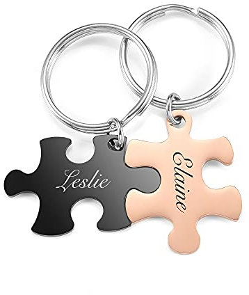 PiercingJak Schlüsselanhänger mit Gravur Edelstahl Puzzle Herz Yin Yang Haus Anhänger Liebe Freundschaft Schmuck Personalierte Geschenke für Partner BFF Familie, Silber Schwarz Rosegold
