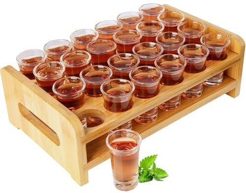 Schnapsgläser Set 0,5 oz-0,66 oz /15 ml-20 ml Cocktailhalter und Schnapsglas Mini 24 tlg. Getränke Servierbrett Organizer 24 Löcher mit klarem Kristallglas für Schnaps Shots Whisky Brandy Wodka Rum
