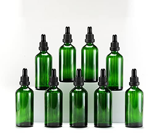 Yizhao Green Glass Dropper Bottles 100ml, with Glass Pipette Dropper, for Essential oil, Aromatherapy, Laboratory, Massage, Makeup, Mixing, Travel– 9Pcs