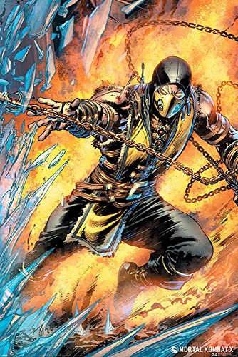 Mortal Kombat - Scorpion - Poster - Größe 61x91,5 cm + 2 St Posterleisten Kunststoff 62 cm schwarz
