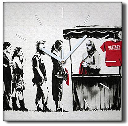 Coloray Uhr auf Leinwand Wand Uhr 30x30cm Ohne tickendes Geräusch Dekoration Wohnzimmer Segeltuch - Banksy Festival