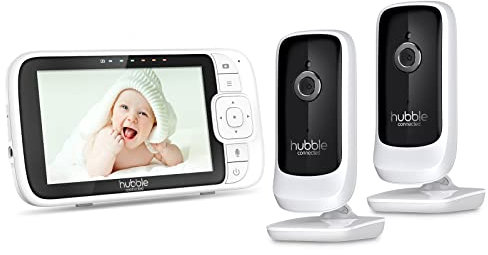 Hubble View Premium Twin 5 Zoll Babyphone 2 Kameras, digitaler Schwenk-Neigungszoom, 2-Wege-Talk, Raumtemperatur-Monitor, Twin-Babyphone mit Kameras und Nachtsicht, geteilter Bildschirm, 1000 Fuß