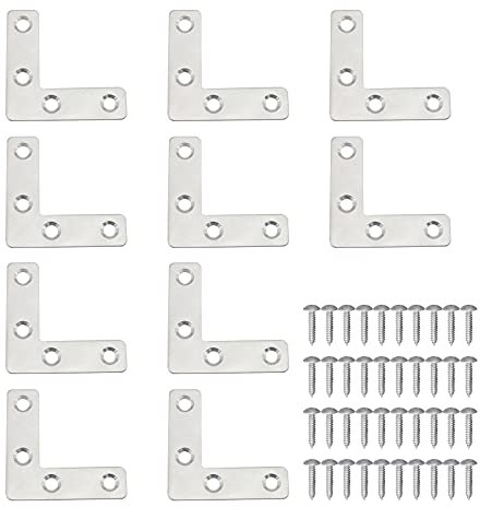 Yetaha 10pcs L Shaped Corner Brackets Stainless Steel Right Angle Flat Corner Connector with Screws 50MM*50MM 90°Metal L-Shaped Flat Bracket for Bookshelves cabinets Chairs Windows Furniture Sliver