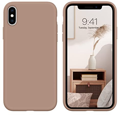 DUEDUE Coque pour iPhone X/XS, Silicone Militaire Antichoc, Doublure Coque de Téléphone pour iPhone X/XS Protection Ecran Intégrale,Toucher Confortable Anti Rayures Etui pour iPhone X/XS,Marron