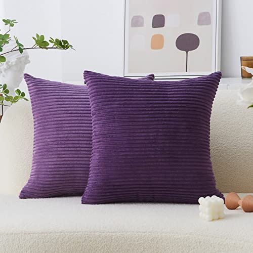 Home Brilliant Set di 2 federe per cuscino viola in velluto a coste decorative fatte a mano per divano, 165 x 165 cm, 66 cm, melanzana
