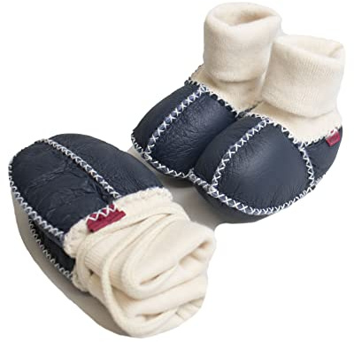 Reissner Lammfelle Lammfell Baby Booties und Fäustlinge Modell Colmar jeweils mit Strickbündchen und Ziernaht im günstigen Set