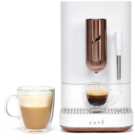 Cafe Affetto Automatic Espresso Machine & Milk Frother with Built In & Adjustable Espresso Bean Grinder, One-Touch Brew in 90 Seconds, Wifi & Smart Connected, Removable 1.2L Water Tank, Matte White