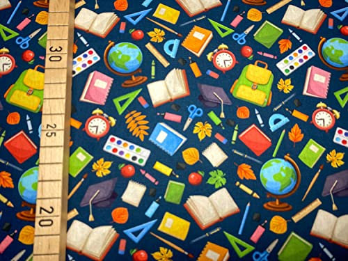 Stoff Schule blau - 12,00 EUR/m - 100% Baumwolle - Schultüte für die Einschulung nähen