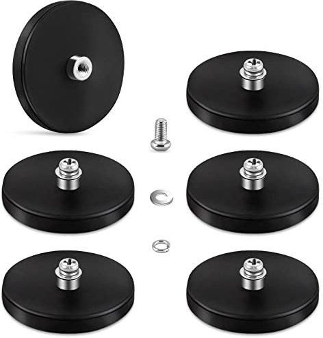 6 Pack Rubber Coated Magnets, 26LBS Neodymium Magnet Base with M4 Threaded Studs and Nuts, Strong Mounting Magnets Large Stud Magnet Black Rare Earth Magnets for Light Bar Mirror Camera Tool