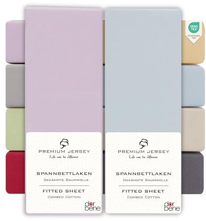 DarBene Spannbettlaken 140x200 Premium 2er Set Color-Mix, Jersey 100% gekämmte Premium Baumwolle, Blickdicht, superweiches Bettlaken bis 30 cm Matratzenhöhe, Oeko-TEX, Flieder hell & Hellblau