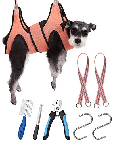 Kkiimatt Cat&Dog Grooming Hammock, Pet Hammock Harness for Small Dog & Cat, Nail Trimming with Clippers/File Sling Strap Sewed on Restraint Bag, Pink Orange