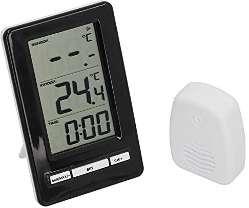 Funk Thermometer, Inkl Außensender, 100M Übertragungsreichweite, Großer LCD Bildschirm, Hängendes und Vertikales Thermometer für Wohnungen, Büros, Babyzimmer, Krankenhäuser, Inkubatoren