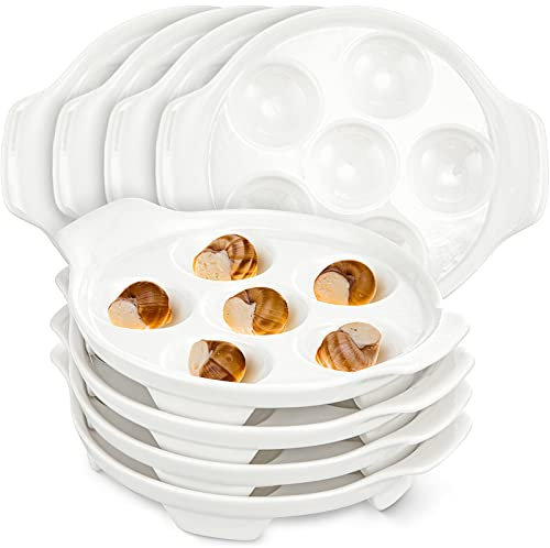 Xinnun 8 Pieces Ceramic Escargot Plates Bulk White Escargot Baking Dish with 6 Holes Footed Porcelain Snail Plate Oven Safe Ceramics for Mushroom Seafood Home Restaurant Hotel Kitchen