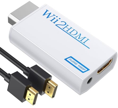 GANA Adaptateur convertisseur Wii vers HDMI pour connecter une console Wii à un écran HDMI en sortie vidéo 1080p avec audio de 3,5 mm, prend en charge tous les modes d'affichage Wii Blanc