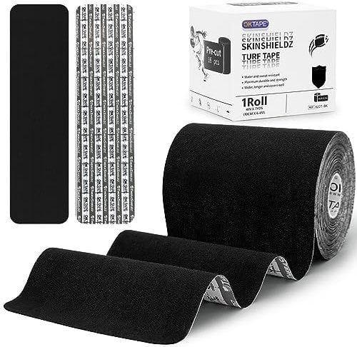 OK TAPE Football Tape, Bande de gazon artificiel prédécoupée, extra large, résistante à l'eau, durable et super adhésive pour kinésiologie, 10cm x 6.4m,Noir