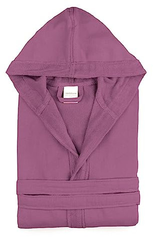 Morbidissimi Accappatoio Monoterry Cotone e Spugna per Uomo e Donna, Con Cappuccio, Cinturino e 2 Tasche, Morbido 230 gr/mq, Accappatoi J534(Accapatoio Malva, X-Large)