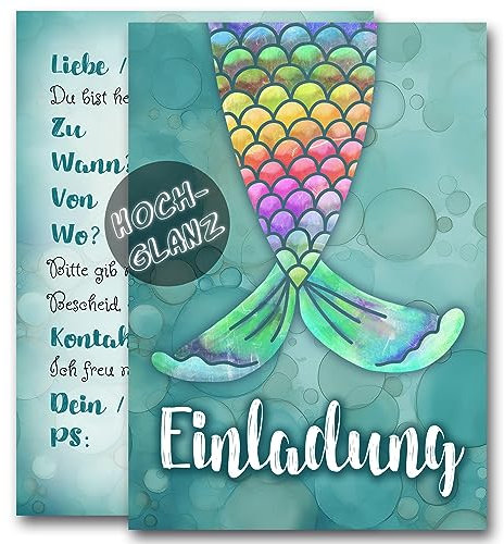 Schildbürger 12 x Einladungskarten Party Kindergeburtstag zum Ausfüllen A6 (Meerjungfrau)