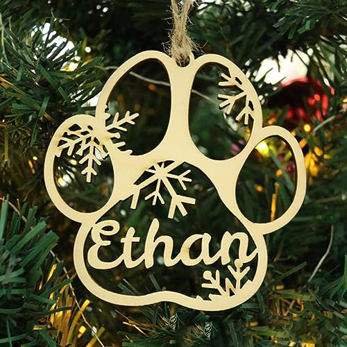 Adorno personalizado con diferentes nombres, dibujos animados de gato y perro huella con nombre, adornos de madera para árbol de Navidad, etiquetas de madera (XF1, 1 unidad)