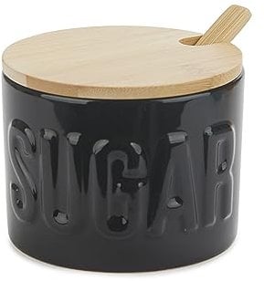 Balvi Zuccheriera Colore Nero Contenitore Elegante per conservare Lo Zucchero Ceramica/bambù 7,4x9,5X