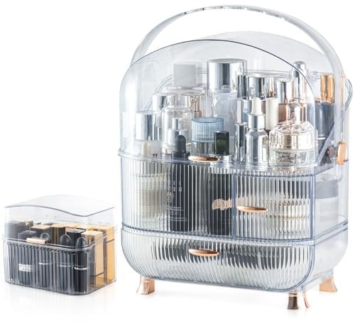 CANITORON Make-up-Organizer für Schminktisch, transparenter Hautpflege-Organizer mit großem Fassungsvermögen und Lippenstift-Organizer, 3-lagige Kosmetik-Vitrine, Eierform (oval),