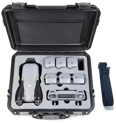 INNVO wasserdichte Koffer für DJI Kamera-Drohne DJI Air 3 / 3S Tasche Kompatibel mit DJI RC/RC 2 / RC-N2 / RC-N1 Hard Case mit Schaumstoffeinsatz, Gummigriff, Strap 36x29x16 cm (schwarz)