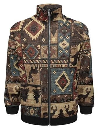 Binienty Neuheit Herren Active Sweatshirt Jacke Leichte Langarm Tops mit Taschen, Südwestliches Navajo Aztekisches Tier, XXL