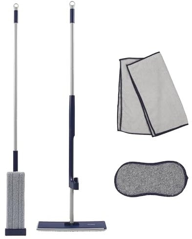 Beldray LA030186FEU7 Deep Clean 4 in 1 Floor and Surface Cleaning Set – Includes Flat Mop with Built-In Wringing System, Dual-Sided Cleaning Pad for Scrubbing & Polishing and 2 Microfibre Cloths