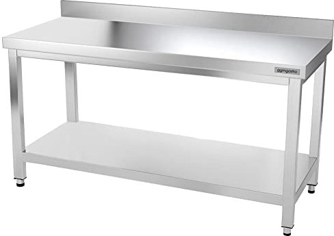 GGM Gastro | ATK168A | Edelstahl Arbeitstisch PREMIUM - 1600x800mm - mit Grundboden & Aufkantung