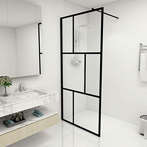BAZZI Mampara de ducha de cristal para ducha, puerta de ducha Walk en mampara de ducha, cabina de ducha a ras de suelo, mampara de ducha de vidrio ESG, color negro-90 x 195 cm