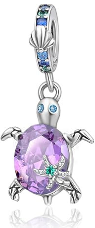 Amuefer Tartaruga Viola Charm Compatibili Bracciale Collana, Argento Sterling Ciondolo Primavera Compleanno Natale Gioielli Regali per le Donne Moglie Amici