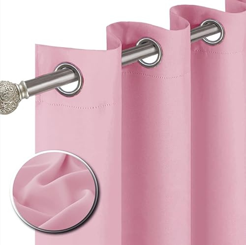 funky gadgets Blackout Curtains for Bedroom 90 Inch Drop Thermal Insulated Eyelet Curtains & Drapes Black Out Curtain for Kitchen, Living Room 2 Panels (90x90 Inch Pink)