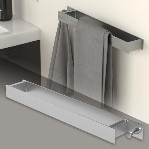 ML-Design Handtuchhalter ohne Bohren 42 cm mit Haken, Silber, aus Edelstahl, Wandmontage, Badetuchhalter, Handtuchstange Wand zum kleben für Bad/Küche, Moderne Wandhalter selbstklebend für Handtücher