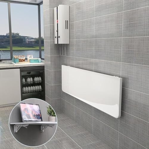 Weißer Klapptisch zur Wandmontage, klappbarer schwebender Bartisch, platzsparender Esstisch, hängender Computertisch, herunterklappbarer Arbeitstisch – Beistelltisch ( Size : L110xW50cm/L43xW20in )