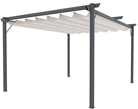 Gazebo Pergola 3 x 3 M Pergolato Con Telo Beige Impermeabile Retrattile Richiudibile Struttura In Acciaio Per Giardino Terrazzo Piscina Esterno Fiere Campeggio Design Elegante Moderno