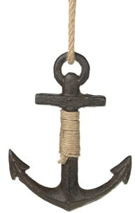 Seaside No.64 - Anker am Tau Seil - Dekoration Wanddeko Hängedeko Schiffstau - Gusseisen braun Natur Antik - Maritim Badezimmer -Geschenkidee Geburtstag - Faltanker Bootsanker (Anker mit 2 Zacken)