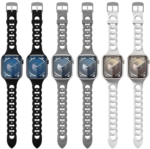 Diruite 6 Stück Armband für Apple Watch Ultra/Ultra 2/Series 9/8/7/6/5/4/SE Ersatzarmband,Hohlkreis Kieselgel Ersatzband für iWatch 49mm 45mm 44mm 42mm 41mm 40mm 38mm Armbänder