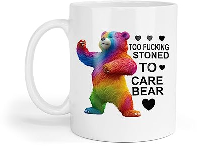 Too Stoned to Care Bear Cute Bear Funny Mug Novelty Ceramic Mug Tea Cup and Coaster Set Gift