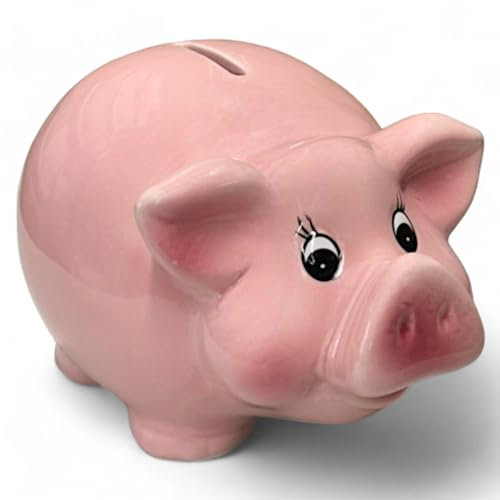 MIJOMA Tirelire cochon en céramique, rose, design mignon, avec bouchon en caoutchouc, pour enfant, (L 26,5 x 14,5 cm)