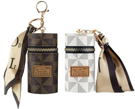 Hsthe Sea Kompakter Taschenanhänger – vielseitige weiße und braune Mini-Schlüsselanhängertasche, Kopfhörerhalter, Lippenstift-Organizer, stilvolles Accessoire für den täglichen Gebrauch