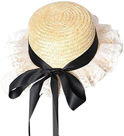 JSGHGDF Sombreros de playa de paja con cinta para mujer, para sol y sombreros de paja, Negro, M-L