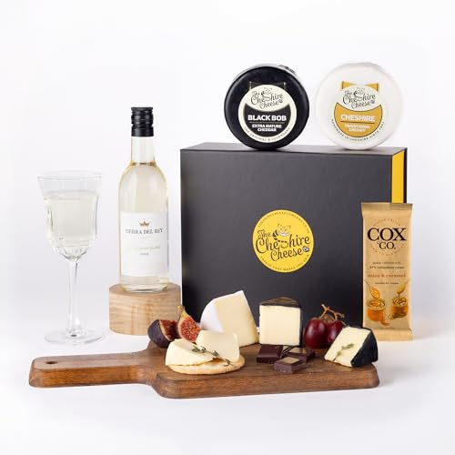 Indulgent White Wine, Cheese & Chocolate Gift Set | Includes 2 Cheeses, Sauvignon Blanc and Cheshire Chocolatiers Chocolate Bar from Cheshire Cheese Company | Wine Gifts for Women, Men and more
