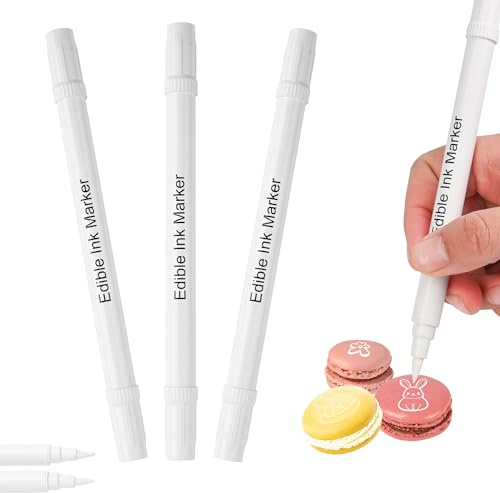 3 Stück Essbar Lebensmittelstift Weiße 3er Set Mit Zweifacher Spitzenausführung Vegan, Glutenfrei, Fondant Lebensmittelfarbe Weiße Zum Malen und Schreiben auf Torten & Co.